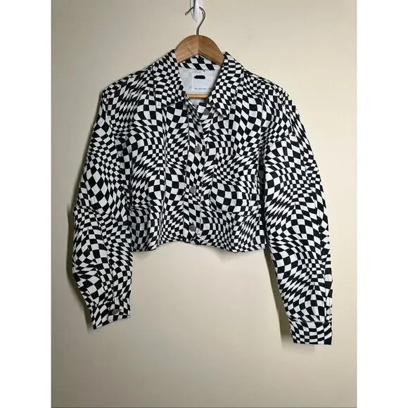 Anthropologie Elodie Black and White Optical Illusion Cropped Jacket Size Small - Picture 2 of 4
